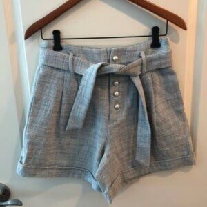 Generation Love Blue Tweed Shorts, Pearl Buttons + Tie Belt, S